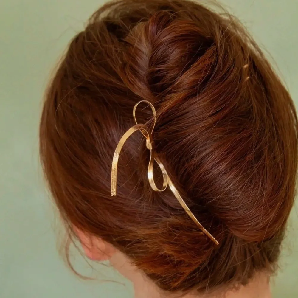 Gold Herringbone Bow Hair Pin (1703)